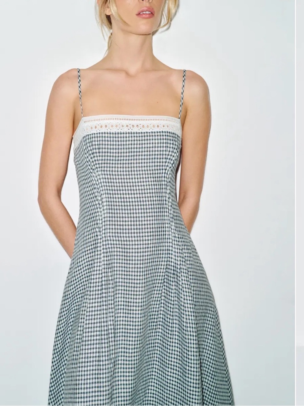 Reformation Pomona Linen Dress Gingham Spaghetti-Strap Dress Sz 8 Brand new - Picture 3 of 4